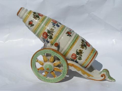 vintage hand-painted Italian ceramic wine decanter w/ carriage