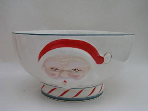 vintage hand-painted Japan ceramic punch bowl, Christmas Santa Claus