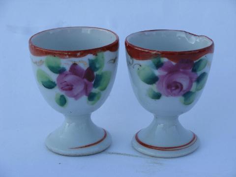 vintage hand-painted Japan chinaware, porcelain egg cups, teapot, plates