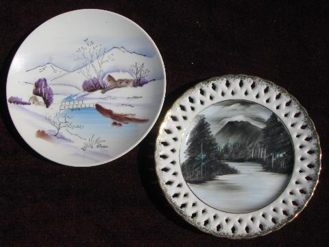 vintage hand-painted Japan plates collection, landscapes, nature scenes
