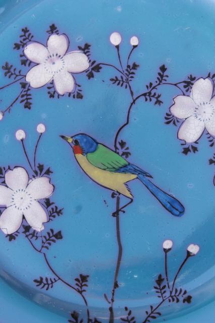 vintage hand-painted Japan porcelain tea set, pot, cups & saucers, plates w/ parrots