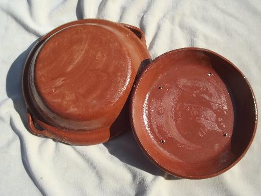 vintage hand-painted Mexican pottery, terracotta covered bowl