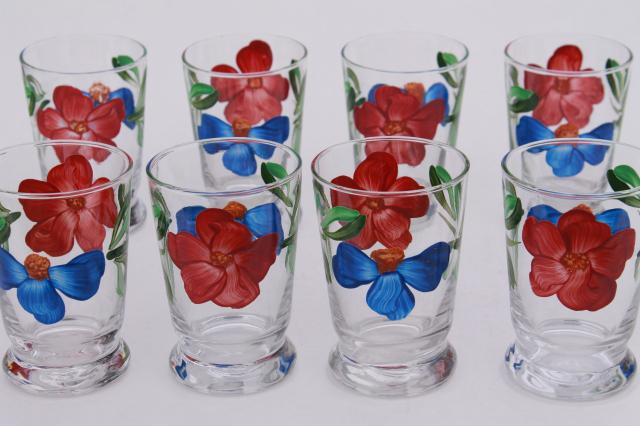 vintage hand-painted flowers juice glasses, Libbey Gay Fad Studios or Blue Ridge