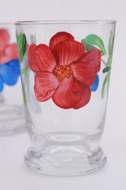 vintage hand-painted flowers juice glasses, Libbey Gay Fad Studios or Blue Ridge