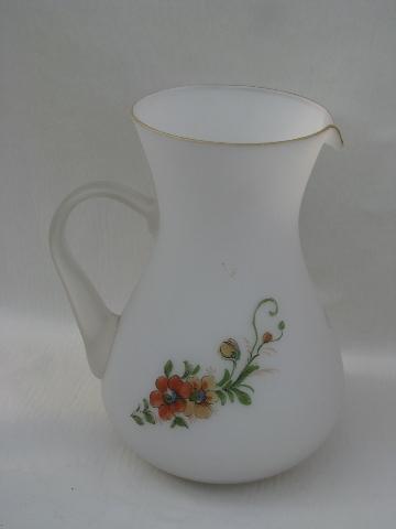 vintage hand-painted glass water or lemonade pitcher, Hazel Atlas Gay Fad
