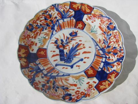 vintage hand-painted imari china dish - large low bowl or charger plate