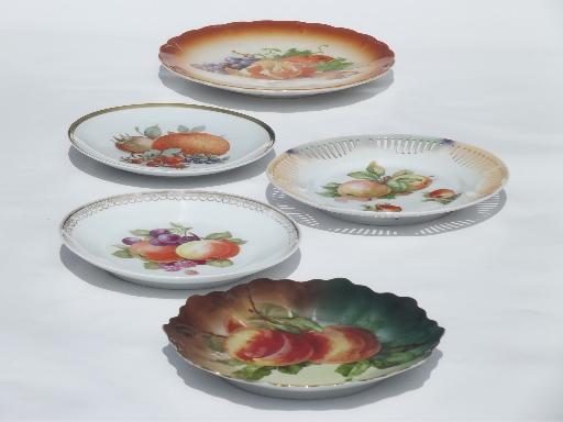 vintage hand-painted plates, old antique painted fruit plates collection