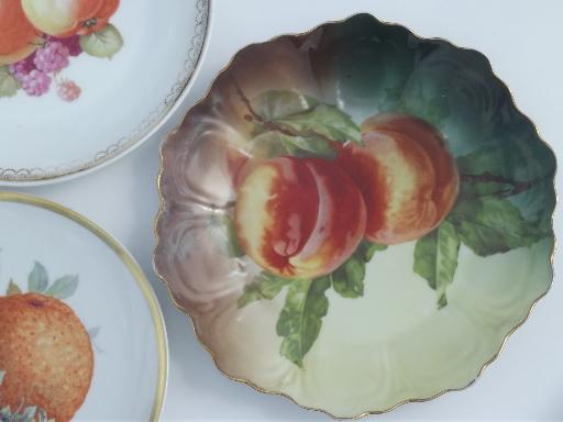 vintage hand-painted plates, old antique painted fruit plates collection