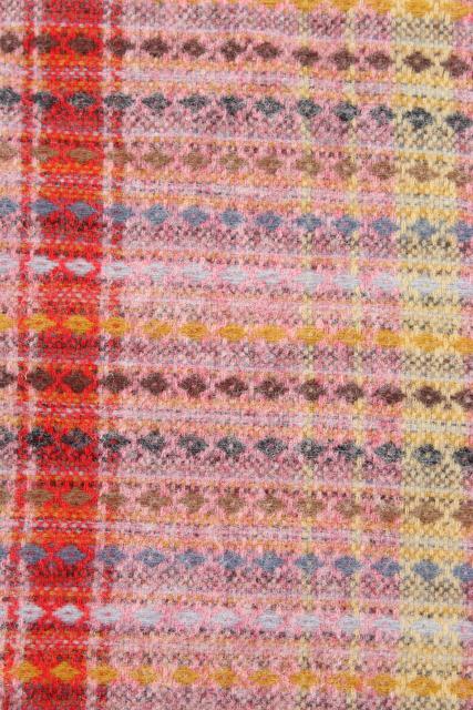 vintage handwoven wool blanket, multi-colored fringed throw Amana colonies