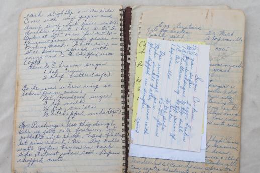 vintage hand-written recipes, handmade family cookbook 1940s - early 50s