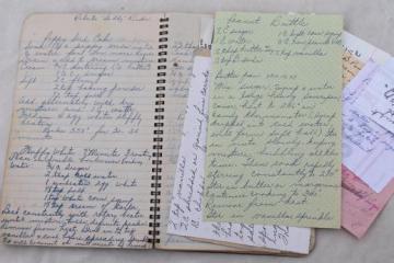 vintage hand-written recipes, handmade family cookbook 1940s - early 50s
