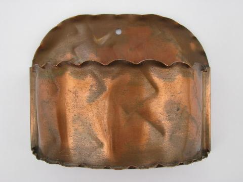 vintage hand-wrought solid copper wall pocket