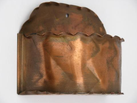 vintage hand-wrought solid copper wall pocket