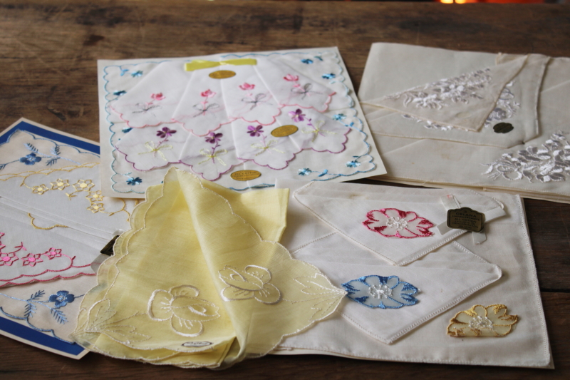 vintage hankies lot, 40 cotton handkerchiefs w/ Swiss embroidery, many never used