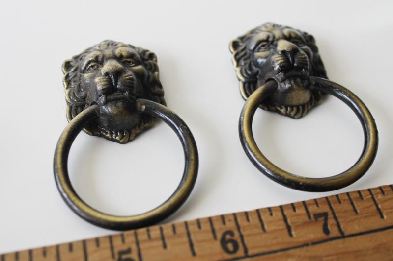 vintage hardware lot, lion head ring pull drawer handles, brass & antiqued finish