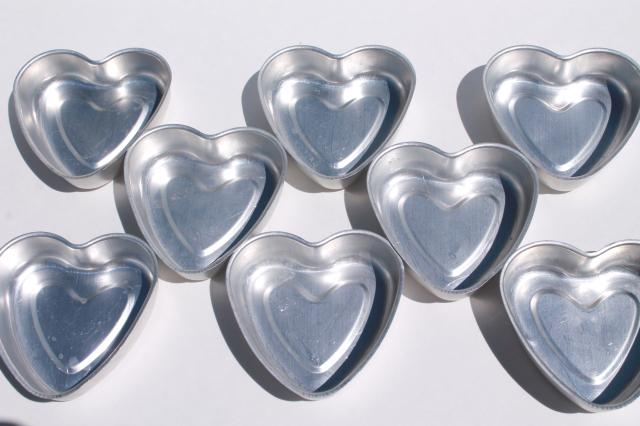 vintage heart shaped aluminum baking pans for individual cakes or jello molds Valentine hearts