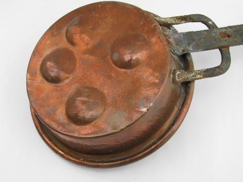 vintage heavy copper escargot pan w/ long iron handle