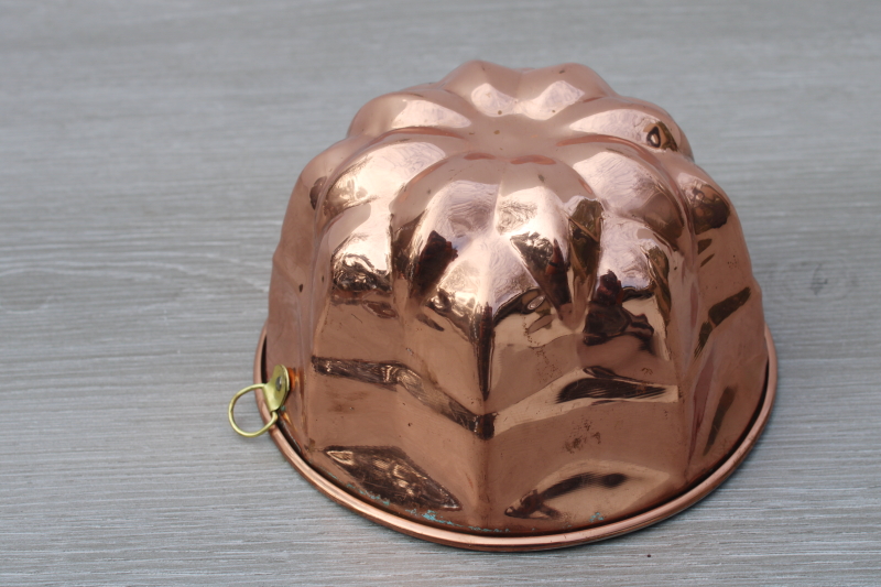 vintage heavy copper food mold, tin lined jelly aspic mold or baking pan