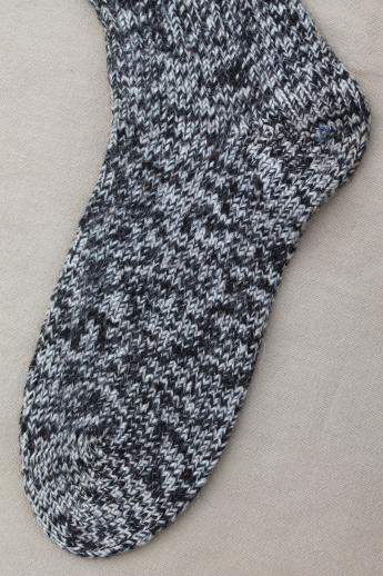 vintage heavy wool boot socks, primitive stockings long grey wool socks w/ red tops