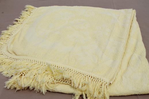 vintage hobnail chenille bedspread, sun yellow cotton candlewick type spread, Bates?