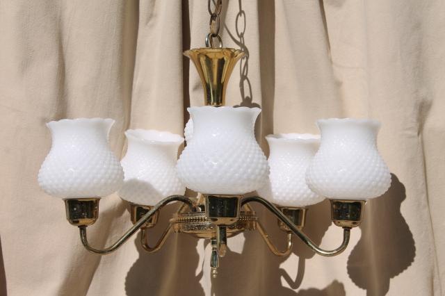 vintage hobnail milk glass shades chandelier, shabby cottage chic farmhouse hanging light
