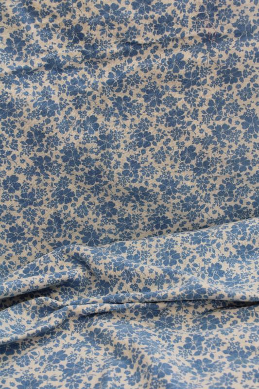 vintage homespun weave cotton feed sack fabric, blue & white print flowers