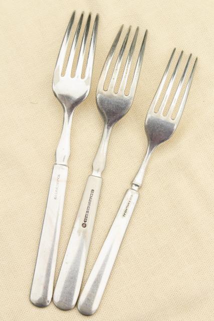 vintage hotel silver dinner forks, antique silver plate flatware mismatched pieces