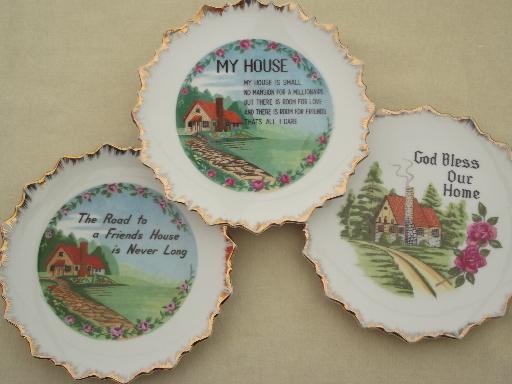 vintage house blessing plate, cottage home wall art motto china plates