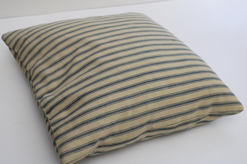vintage indigo blue ticking striped square feather pillow or bench cushion 