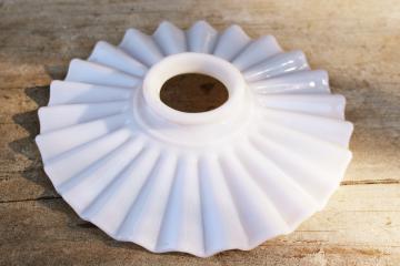 vintage industrial hanging pendant light shade, crimped flat reflector white milk glass