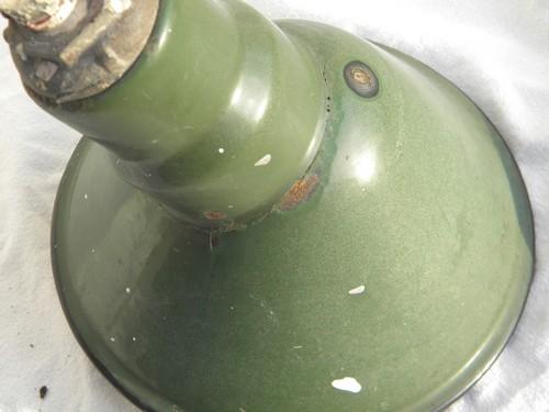 vintage industrial lighting fixtures w/green and white enamel shades