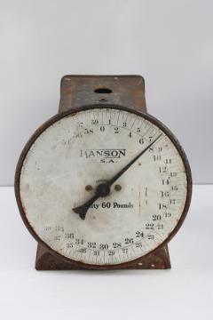 vintage industrial metal scale base weighs up to 60 pounds, gauge face w/ detailed calibration  numbers