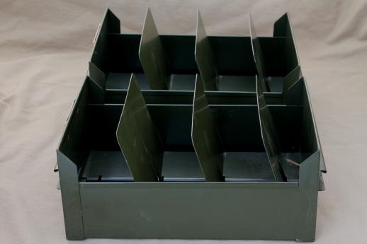 vintage industrial steel file organizer drawers, standing files paper storage boxes