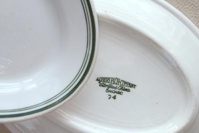 vintage ironstone china platter collection, large & small oval platters green band on white