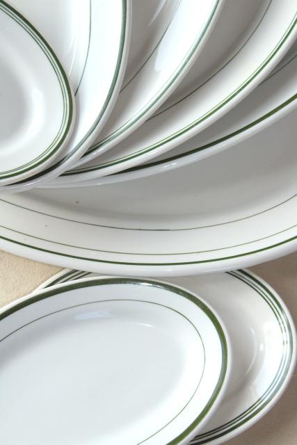 vintage ironstone china platter collection, large & small oval platters green band on white