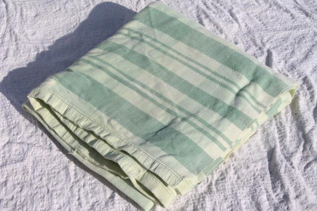 vintage jadite green camp bunk blanket double long fold over cotton / rayon sheet blanket