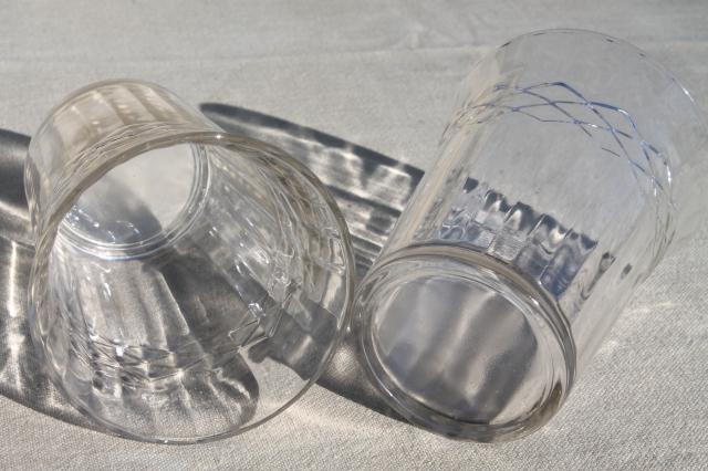 vintage jelly glasses / kitchen glass tumblers, paneled optic pattern drinking glasses