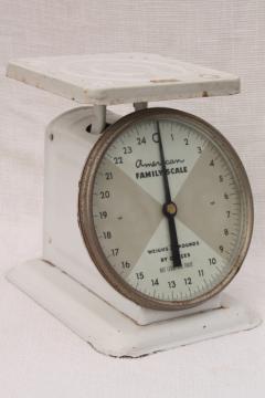 vintage kitchen scale, American Family 25 lb steel platform scale w/ dial face