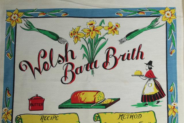 vintage kitchen towel print recipe bara brith Welsh bread fruitcake Wales
