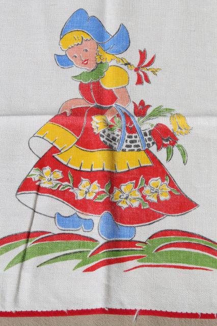 vintage kitchen towels w/ cheerful Holland Dutch designs in bright colors