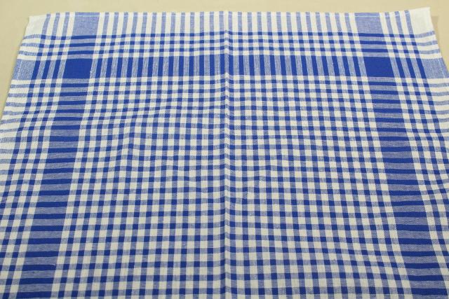 vintage kitchen towels, one dozen blue & white woven gingham checked cotton fabric