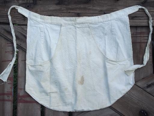 vintage kitchen washday apron, heavy homespun style cotton feedsack fabric