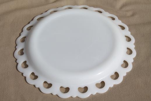 vintage lace edge milk glass cake plate, large round tray or serving platter