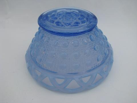 vintage lace edge pattern glass candy dish bowl, blue opalescent