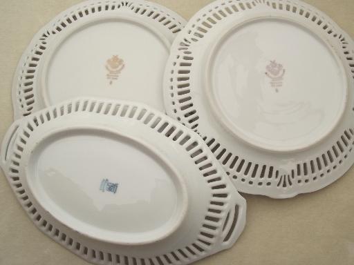 vintage lace edge reticulated  china dessert set, 40s US Zone Germany plates