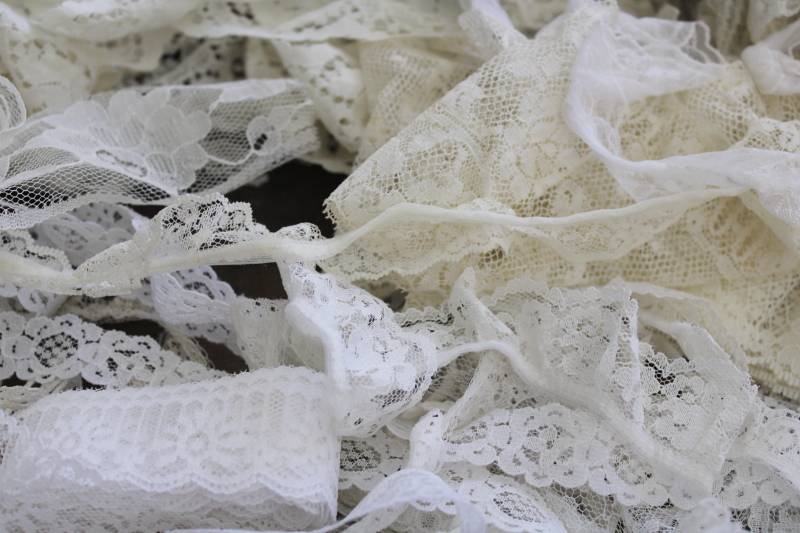 vintage lace edgings, ruffled lace trims scrap remnants lot for crafts, sewing
