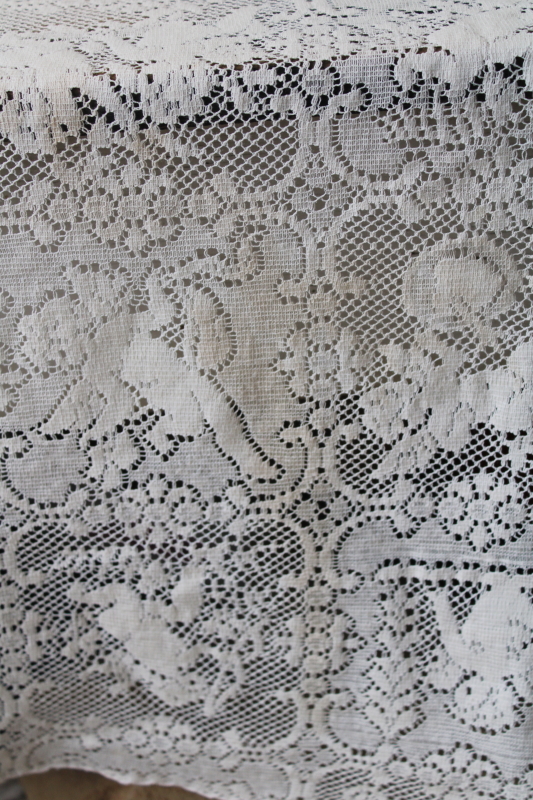 vintage lace tablecloth w/ putti cherubs pattern, romantic home decor cottage chic