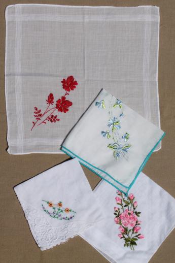 vintage ladies hankies lot - embroidered fine cotton linen handkerchiefs, some Switzerland