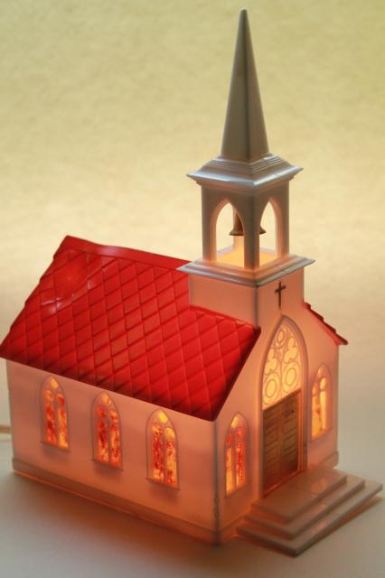 vintage lighted plastic Christmas church light up decoration for holiday village putz
