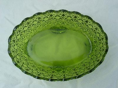vintage lime green glass dish daisy and button